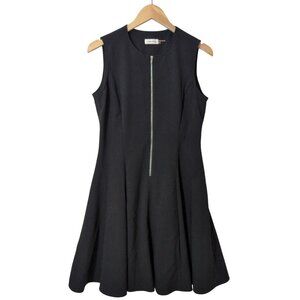 Calvin Klein Fit & Flare Dress Womens 6 Black Sleeveless Career Flirty Front Zip